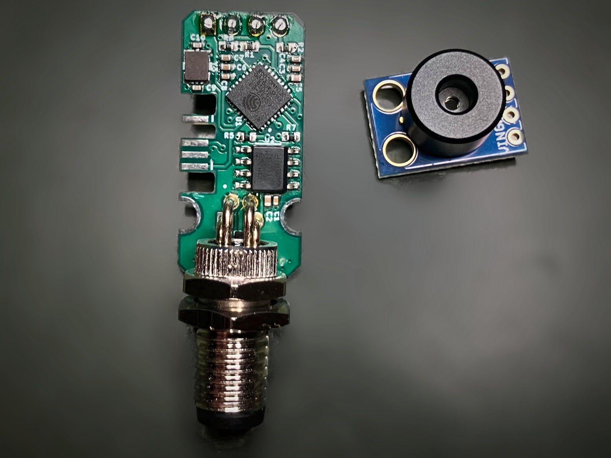 Component side of the Iris v3.1 circuit board with the ESP32-C3, next to the infrared sensor module